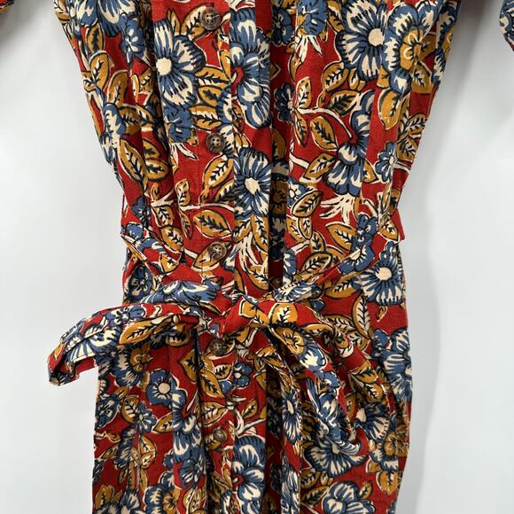 FAHERTY NWT Carmel LInen Blend Red Floral Tie Waist Dress // XS - Picture 9 of 15